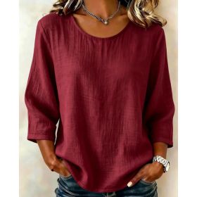 Womens Casual Solid-Color Crew-Neck T-Shirt (Option: Wine Red-3XL)