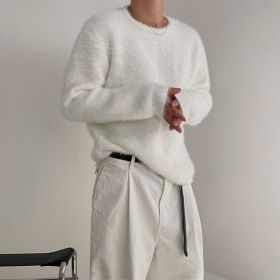 Mink Hair Comfortable Knitwear Male Autumn And Winter Loose (Option: White-M)
