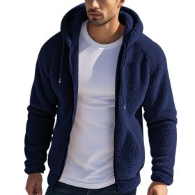 Men's Thickened Warm Double-sided Fleece Jacket Zipper (Option: Navy Blue-L)