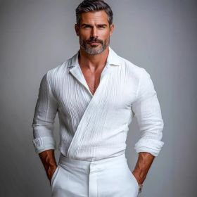 Business-Casual American-Style Long-Sleeve Mens Shirt (Option: White-2XL)