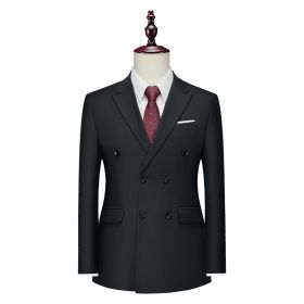 Men's Business Casual Double-breasted Suit Jacket Fashion Solid Color Coat (Option: Black-L)