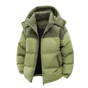 Detachable Hat Cotton-padded Coat For Couple Color Contrast Patchwork Thickened (Option: Avocado Green-XXXL)