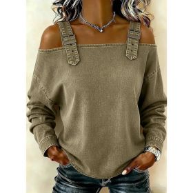 Halter-neck Off-shoulder Long-sleeve Top (Option: Dark Khaki Cloth Color-L)