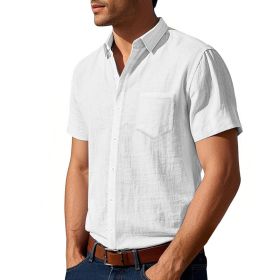 Solid Color Linen Shirt Short Sleeve Men (Option: White-M)