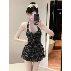 Women's Retro Polka-Dot One-Piece Swimsuit (Option: Black-Average Size)