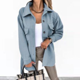 Lapel Jacket Fashion Casual Single-Breasted Coat With Belt Spring Autumn Women's Clothing (Option: Blue-L)