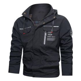 Men's Outdoor Casual Shell Jacket Sports Hooded Fleece Jacket Coat (Option: Black-XL)