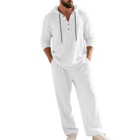 Men's Casual Home Wear Set Long Sleeve Pants With Hood (Option: White-3XL)