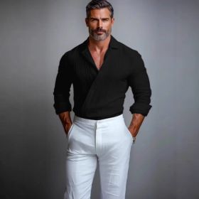 Business-Casual American-Style Long-Sleeve Mens Shirt (Option: Black-S)