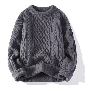 Autumn And Winter New Men's Twist Sweater Casual Round Neck Pullover Top (Option: B046 Gray-L)