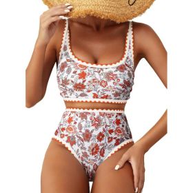 Fashion Paisley Pattern Floral Edge Sexy Bikini Swimsuit (Option: Orange Red-L)