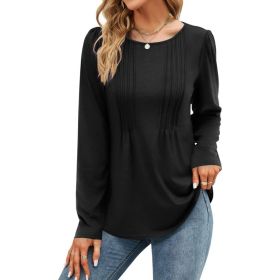 Plain-colored Long-sleeve Crew-neck Top (Option: Black-XXL)