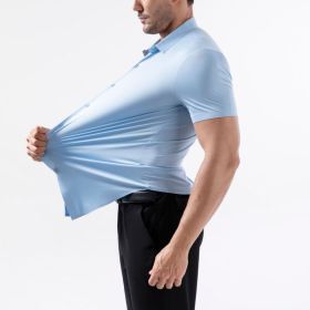 Four-side High Elastic Shirt Men's Short Sleeve Non-ironing Anti-wrinkle (Option: Light Blue-S)