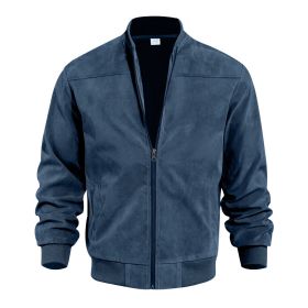 Men's Suede Solid Color Casual Retro Jacket (Option: Dark Blue-XL)