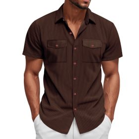 Loose Heavy Lapel Corduroy Workwear Short Sleeve Shirt (Option: Brown-XXXL)