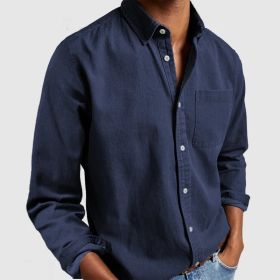 Men's Shirt New Long Sleeve Lapel (Option: Navy Blue-XS)