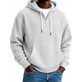 Men's Solid-Colored Corduroy Long-Sleeve Hoodie For Sports And Casual Wear (Option: White-2XL)