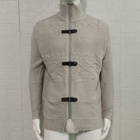 Autumn And Winter Turtleneck Men's Cardigan Coat (Option: Gray White-L)
