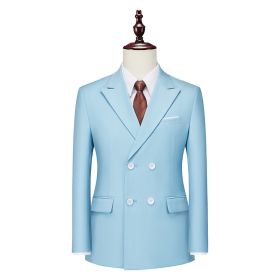 Men's Business Casual Double-breasted Suit Jacket Fashion Solid Color Coat (Option: Sky Blue-5XL)