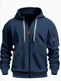 Zipper Hooded Sweatshirt Men's Sports Casual Cardigan Coat (Option: Navy Blue-L)