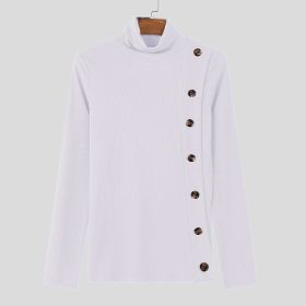 European And American Men Casual Sweater Turtleneck Buttons Solid Color Long Sleeve (Option: White-XL)
