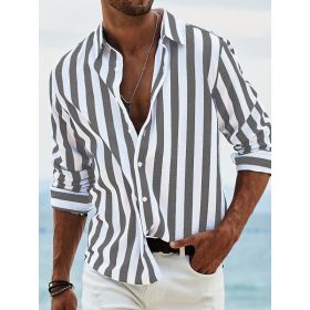 Striped Print Shirt Casual Loose Long-sleeved Shirt Men's Clothing (Option: HDCS05 Dark Gray-XL)