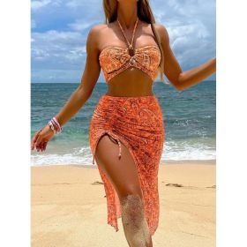 Womens 3-piece Mesh Split-print Swimsuit (Option: Orange Red-S)