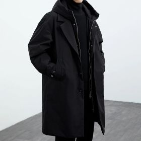 Coat Coat Men's False Two Pieces Hooded Mid-length Trench Coat (Option: FY001 Black-S)