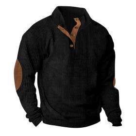 Corduroy Casual Stand Collar Long-sleeved Sweater (Option: Black-L)