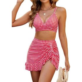 Split Bikini Cover Belly Slimming Swimsuit Suit (Option: Pink Plaid-XS)