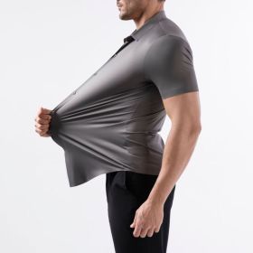 Four-side High Elastic Shirt Men's Short Sleeve Non-ironing Anti-wrinkle (Option: Gray-XL)