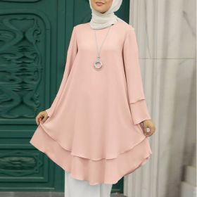 Womens Holiday Party Solid-Color Shirt Long Dress Top (Option: Light pink-L)
