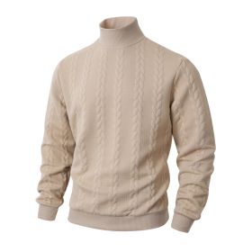 Knitted Solid Color Men's Fashion Jacquard High Collar Warm Sweater (Option: Khaki-L)
