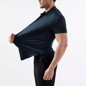 Four-side High Elastic Shirt Men's Short Sleeve Non-ironing Anti-wrinkle (Option: Sea Blue-XXL)