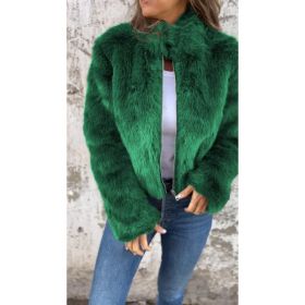 Fashion Stand Collar Plush Jacket Winter Casual Turtleneck Zipper Coat Fleece Tops Women's Clothing (Option: Green-L)