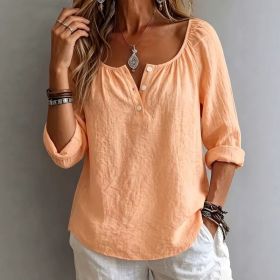 Casual V-neck Long-sleeve Pullover Womens T-shirt In Solid Colors And Multiple Shades (Option: Orange-2XL)