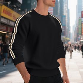 Casual Men's Loose Round Neck Sweater Thin (Option: Black-XXXL)