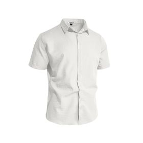 Mens Solid-color Short-sleeve Lapel Shirt (Option: White-XL)