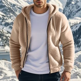 Men's Thickened Warm Double-sided Fleece Jacket Zipper (Option: Khaki-XL)