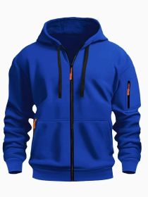 Zipper Hooded Sweatshirt Men's Sports Casual Cardigan Coat (Option: Sapphire Blue-L)