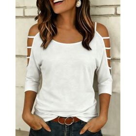 Womens Off-shoulder T-shirt With Five-quarter Sleeves (Option: White-L)