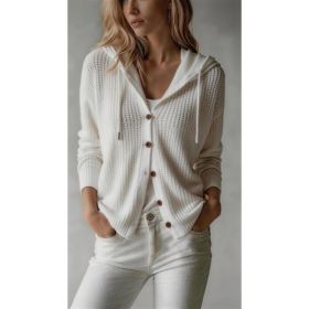 Hooded Knitted Cardigan Womens Loose-Fit Coat (Option: White-3XL)